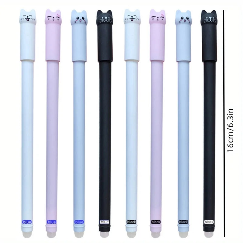 Cat Erasable Gel Pen Set – 0.5mm, 4/8/12pcs