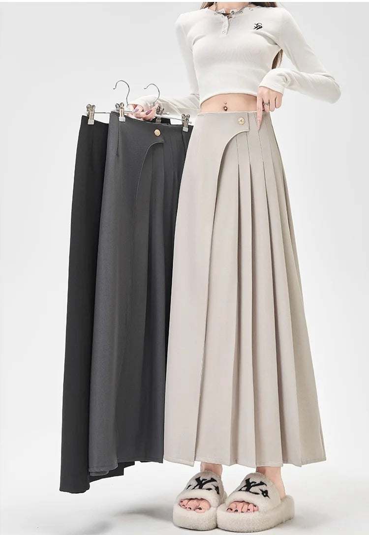 SMTHMA Women's High-Waisted Slimming Solid A- Line Skirt New Fashionable Big Umbrella Skirt Autumn/Winter Season Long Skirt