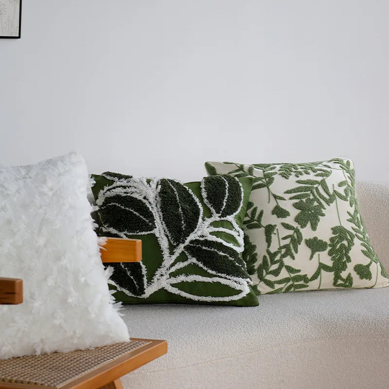 Green Floral Tufted Pillowcase 50x30 Exquisite Embroidered Decorative Sofa Cushion Covers Spring Pillow Covers for Living Room