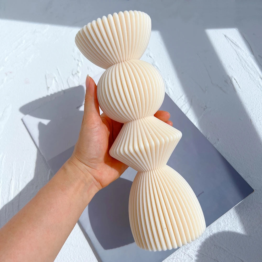 Two Sizes Ribbed Pillar Candle Silicone Mold