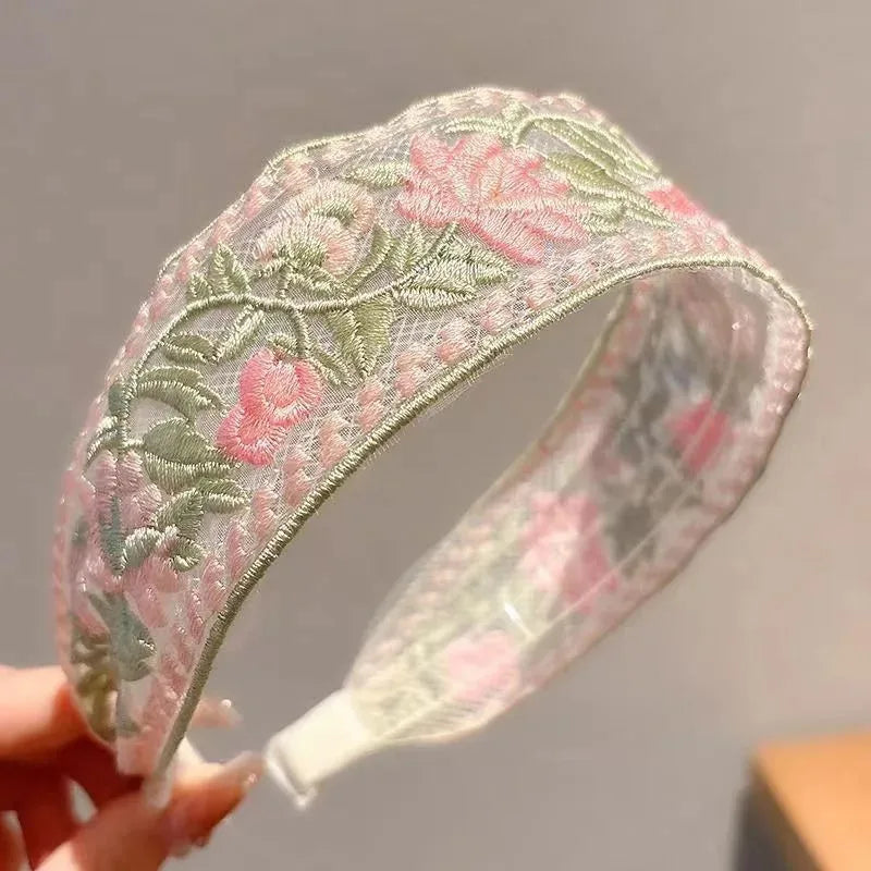 3pcs Elegant Chiffon Headband - Floral Embroidered Headscarf & Hair Tie
