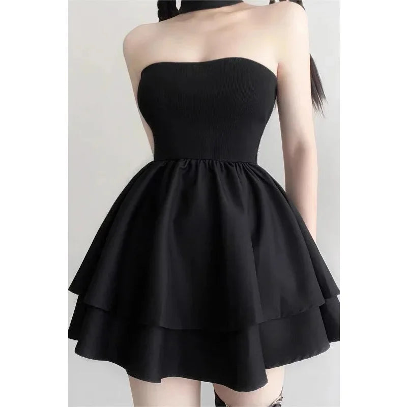BlackDress Women's Summer Strapless Dress 2024 New Slimming Cake Skirt Puff Skirt Smooths Your Silhouette