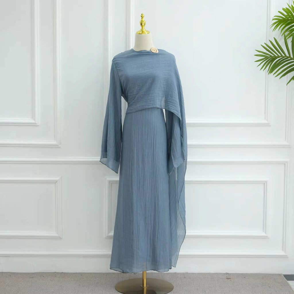 2025 New Pleated Fabric Elegant Shawl Gown Long Dress Islamic Clothing Women Abaya Dubai Modest Abaya Women Muslim Dress