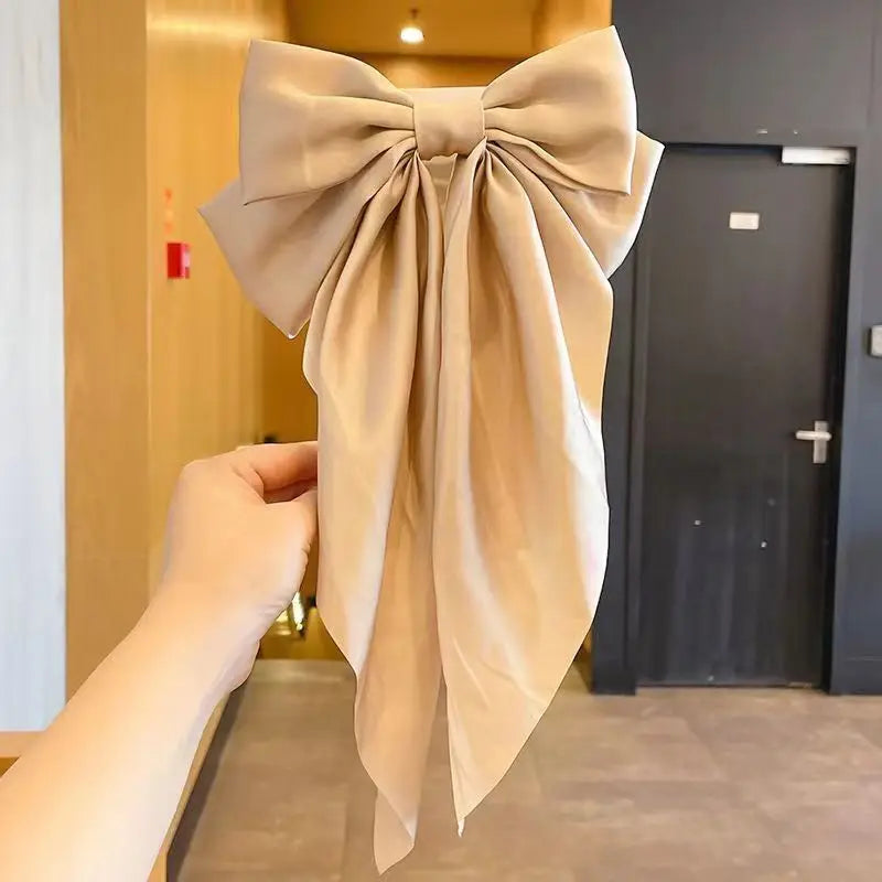 Women Elegant Lace Bow Ribbon Hair Clips Solid Color Satin Заколка Бант Girls Korean Hairpins Party Headdress Hair Accessories