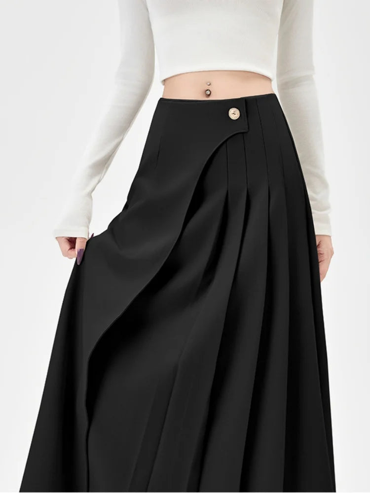 SMTHMA Women's High-Waisted Slimming Solid A- Line Skirt New Fashionable Big Umbrella Skirt Autumn/Winter Season Long Skirt