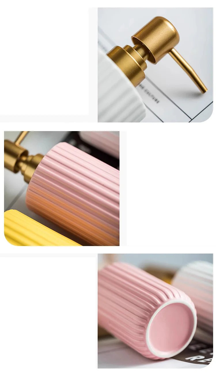 Matte Striped Ceramic Soap & Lotion Dispenser