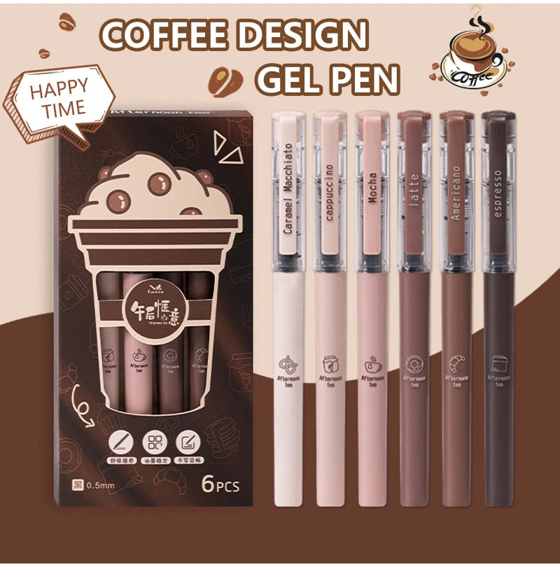 6pcs Afternoon Tea Gel Pens – 0.5mm Black Ink