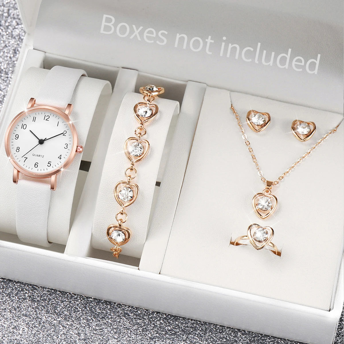 Women Quartz Leather Watch Set