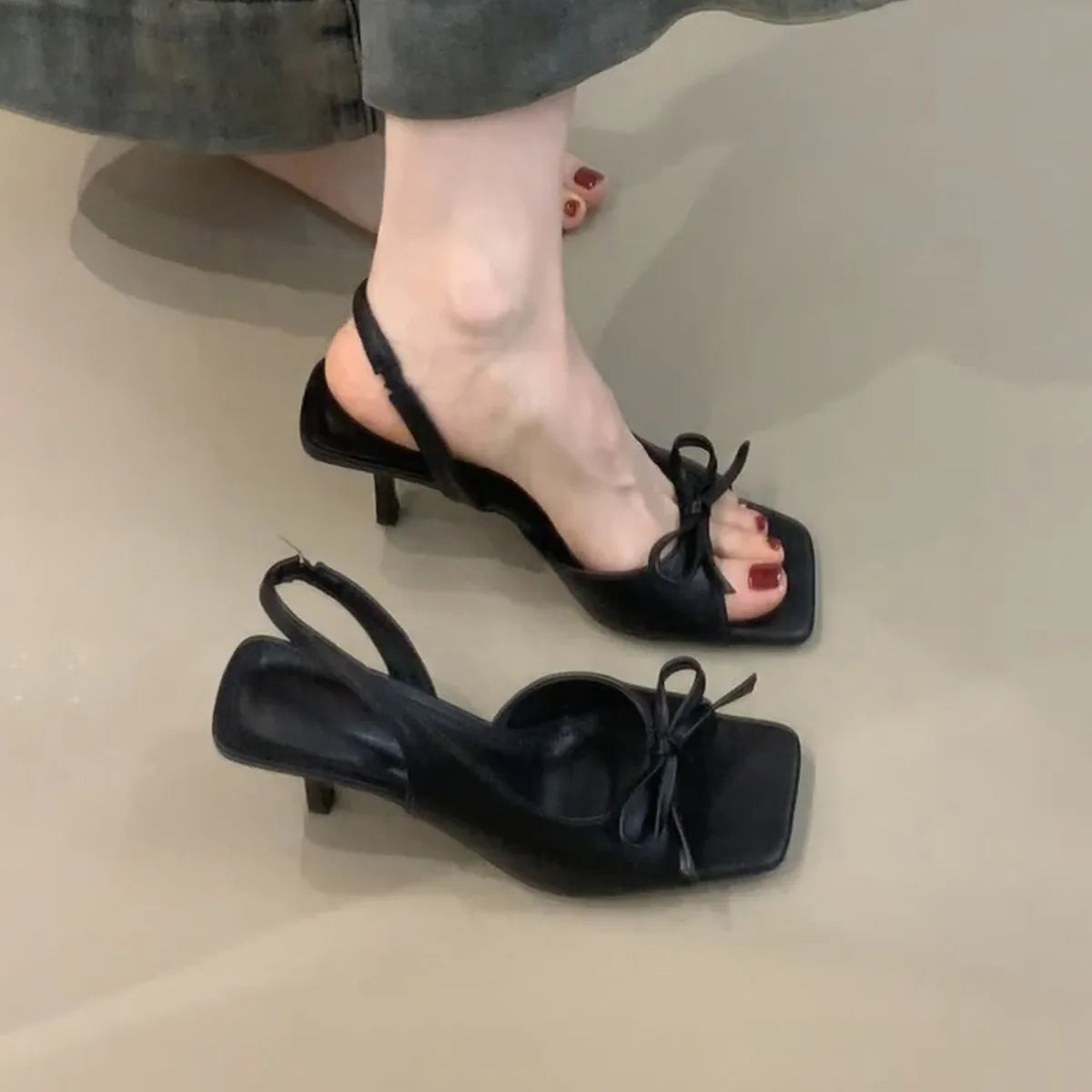 Women High-heeled Sandals 2025 Summer French Elegant Outdoor High Heels Fashion Butterfly-knot Thin Heel Outdoor Ladies Sandals