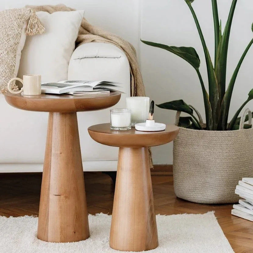 Retro Solid Wood Side Table Modern Round End Tables for Living Room Natural Sofa Accent Table Handcrafted Coffee Table Stool