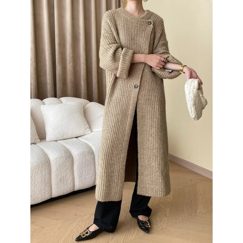 Casual Loose Fit Oversized Open Cardigan Sweater Long Asymmetrical Design Lazy Sle Outerwear Women's Faion Autumn Winter