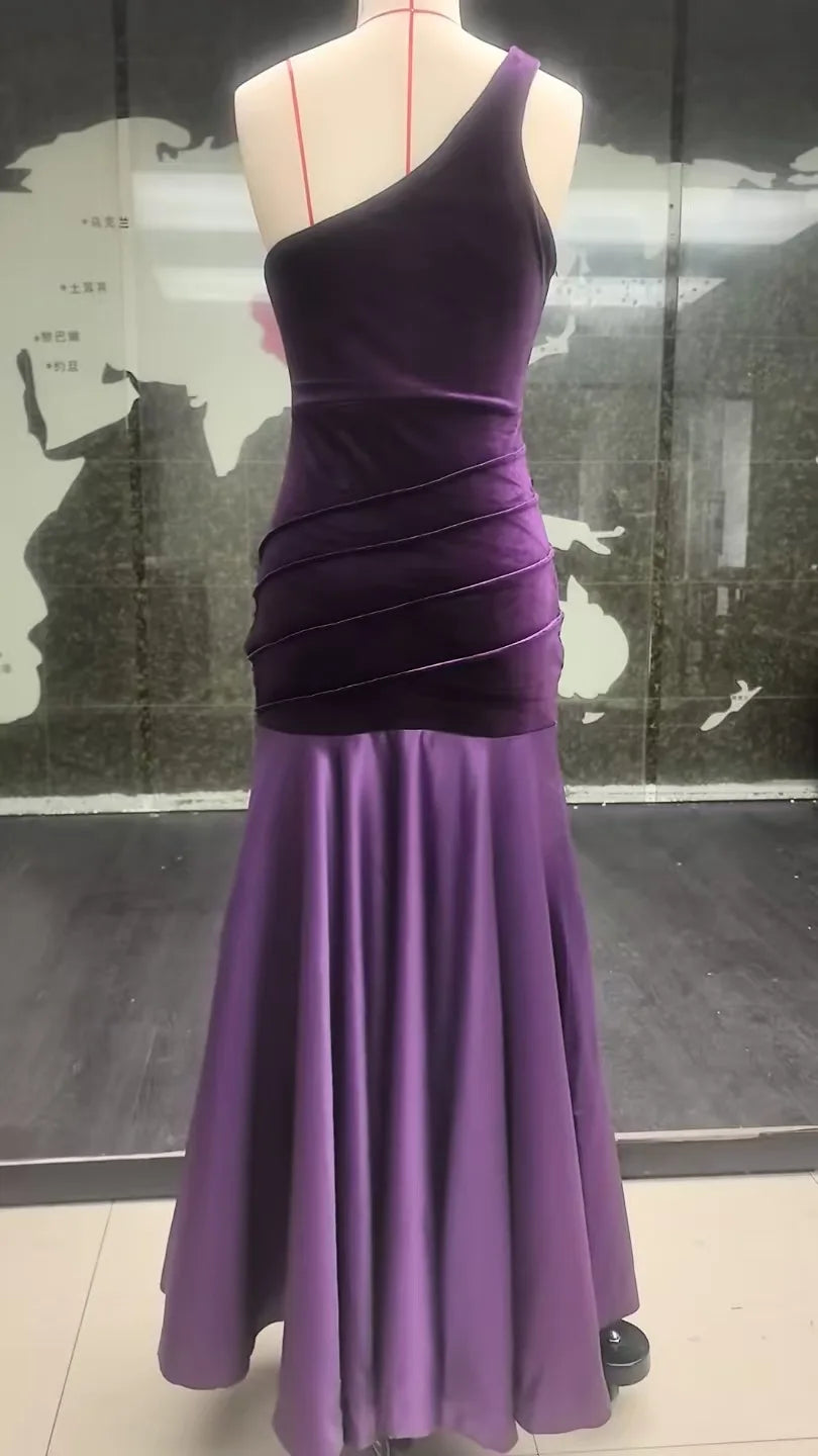 Elegant Party Dresses Women Fashion Waist Slim A-line Spliced Long Dress Female Off-shoulder Velvet Patchwork Evening Gown