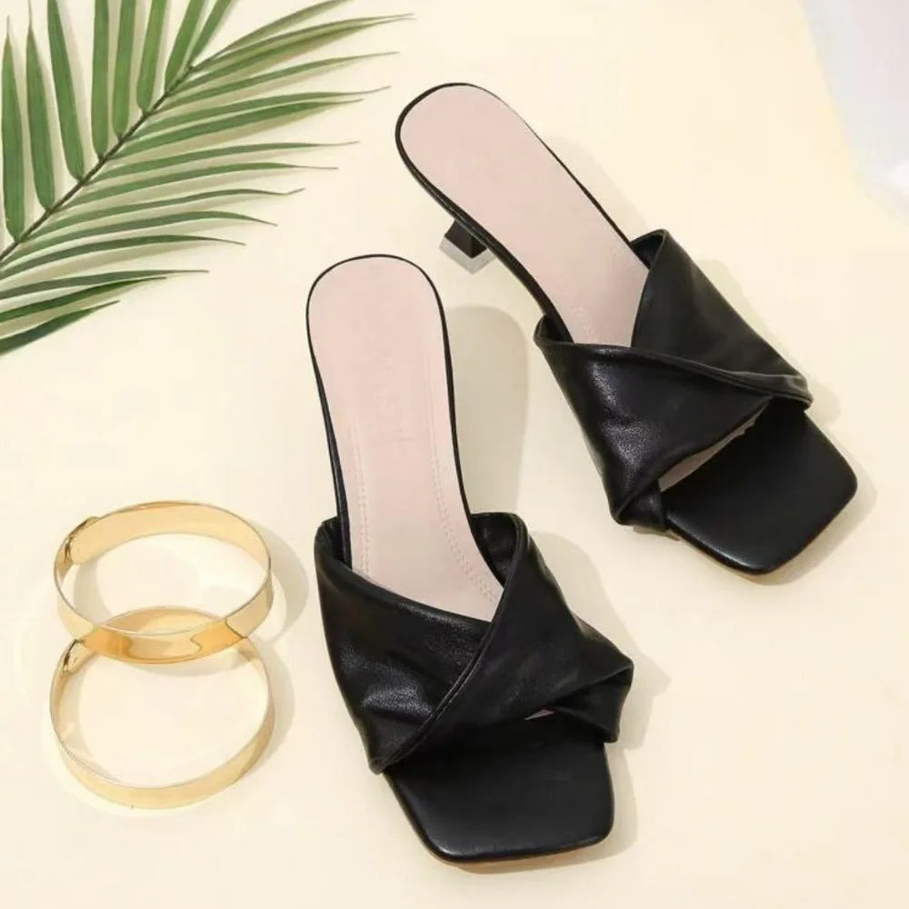Fashion Summer Women Shoes New Handmade Square Open Toe High Heels Outdoor Fashion Slippers Wedding Party Fashion Party shoes