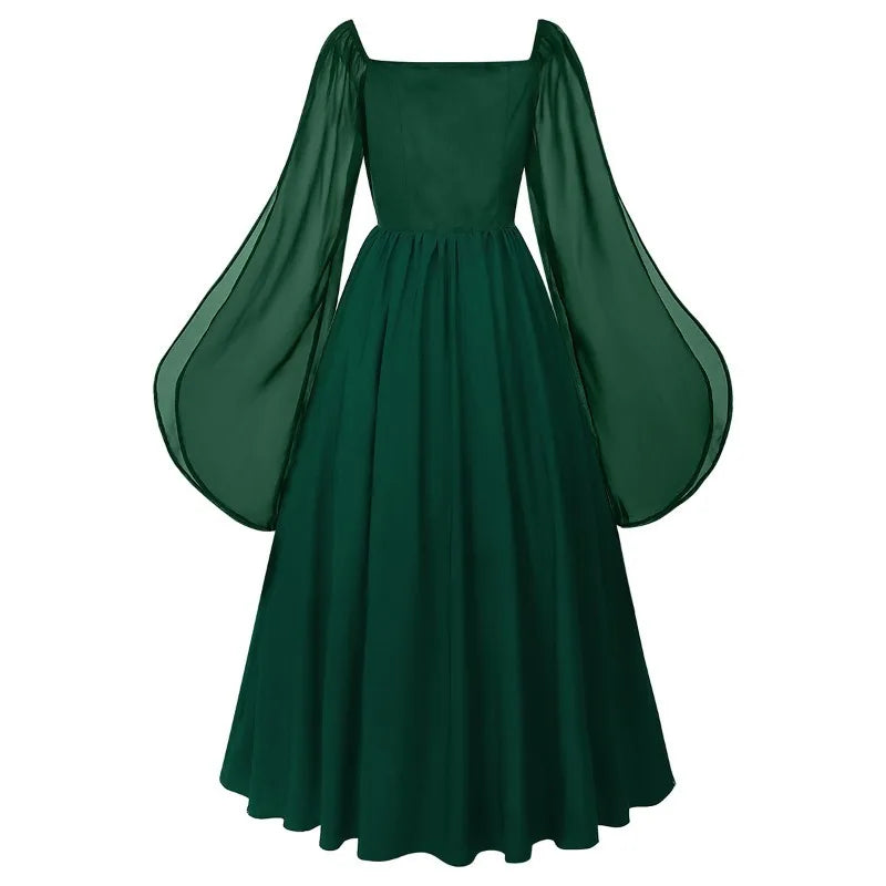 Medieval Renaissance Dress for Women Pirate Fairy Gown with Flared Sleeves