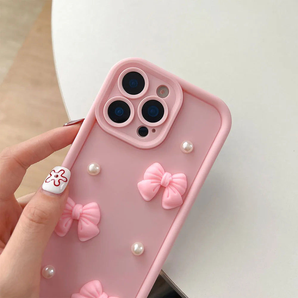 Pearl Bow Chain Phone Case For Redmi Note 14 13 12 11 10 9 8 Pro Plus 11s 13C 12C Women Silicone Back Cover