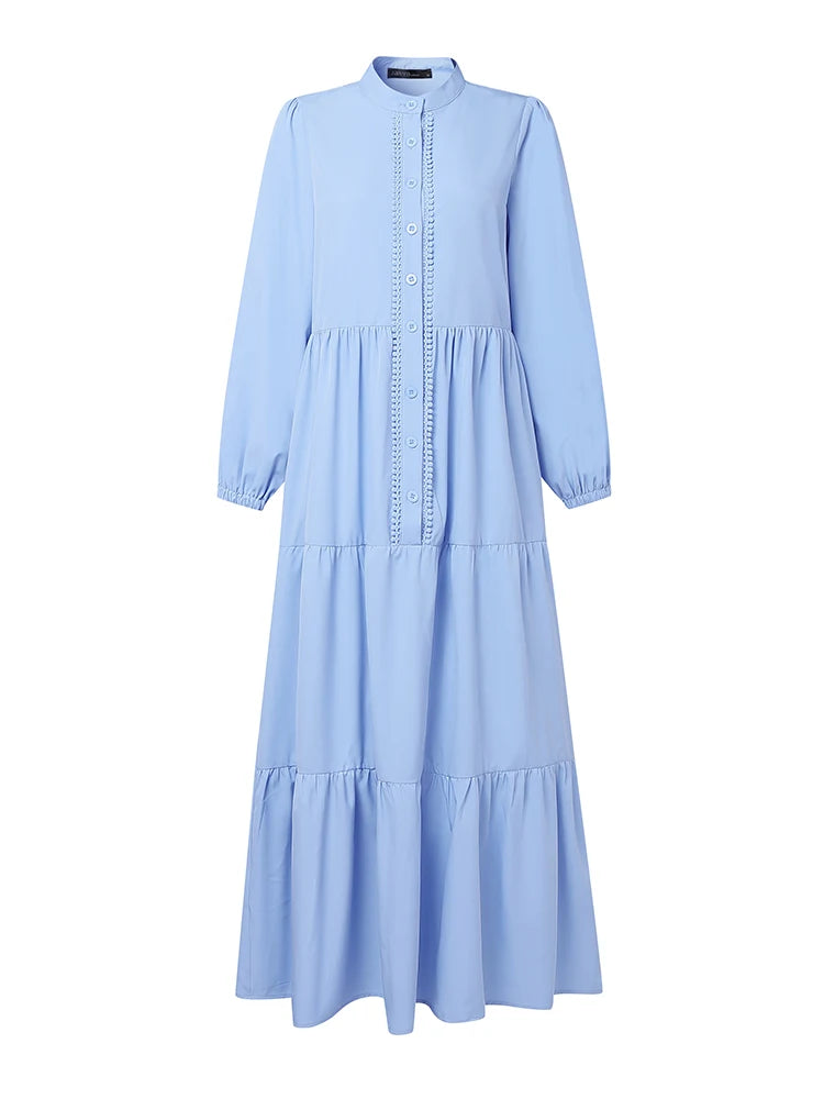 ZANZEA 2026 Spring Loose Dresses Fashion Muslim Abaya Robe Femme Elegant Long Sleeve Work Sundress Women Maxi Long Dress Kaftan