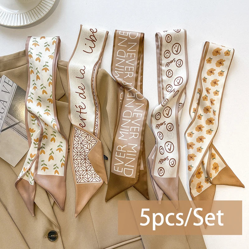 2-6pcs/set Series Silk Satin Scarf Women Cloth Hair Bands Headdress Accessories Lady Scarves Ribbon Neck Ties for Bag Handle
