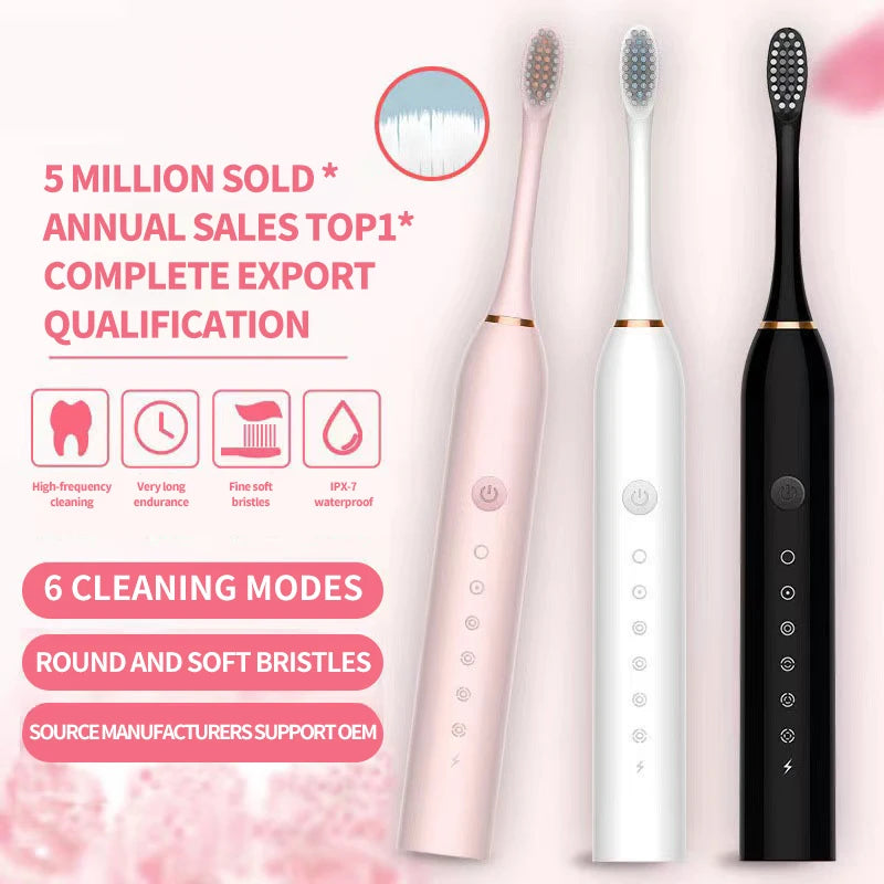 Sonic Electric Toothbrush – Adults, Waterproof, USB, 6 Modes