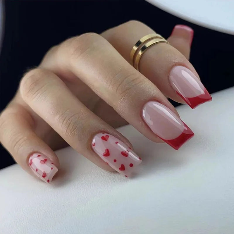 24Pcs French Tip Handmade Press On Nails Minimalist Solid Color Fake Nails Medium Square Full Cover Press On Nail Tips With Glue