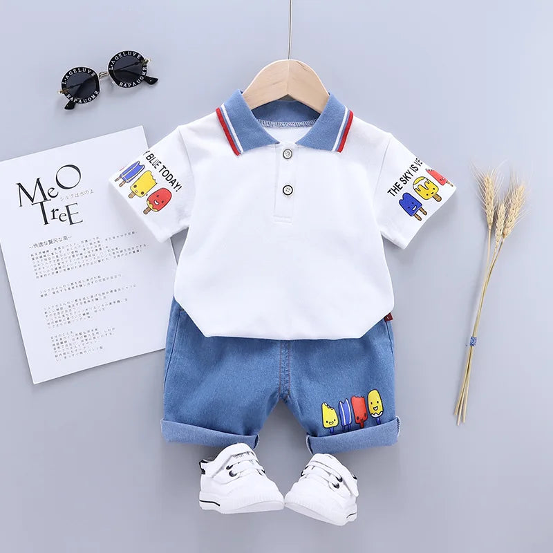 Kids Summer Set – Cotton Cartoon Polo & Shorts (4-6Y)