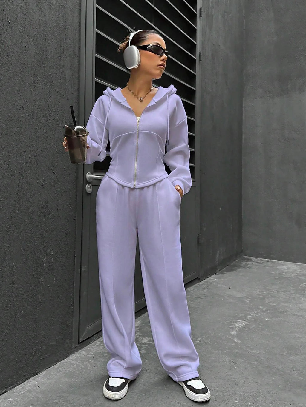 Sweatshirt Two-piece Set Women's Casual Sports Suit Spring Autumn Zip-up Slim Hoodies Short Coat Straight Trousers 2-piece Sets