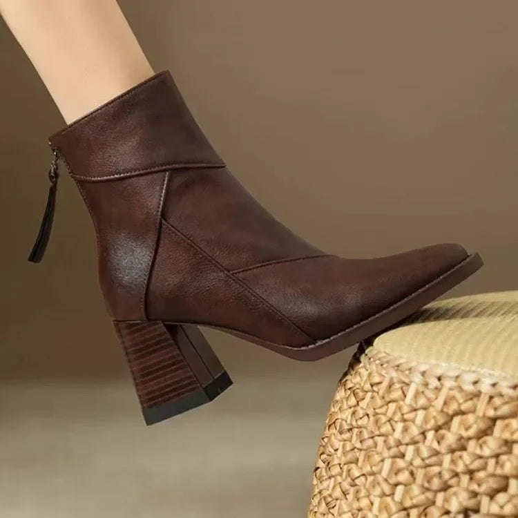 2025 New Chelsea Boots Women Shoes Chunky Ankle Goth Mid Heels Brand Winter Fashion Pointed Toe Boots Motorcycle Botas Femme