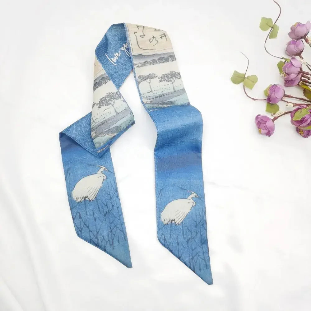 1pc French Scarf Butterfly Tie Hair Retro Oil Print Hair Ribbon Scarf Women Neck Tie Bag Headscarves Floral Bands Headband
