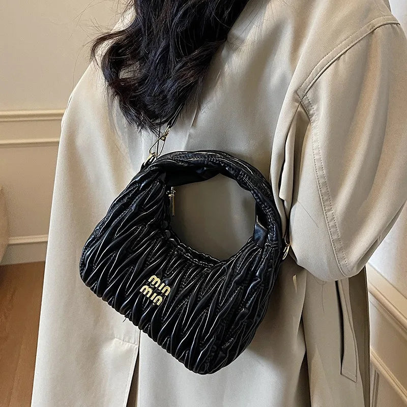 New Trendy Crescent Moon Cloud Dumpling Bag Pleated Shoulder Bag Fashionable Embroidery Portable Messenger Women's Bag