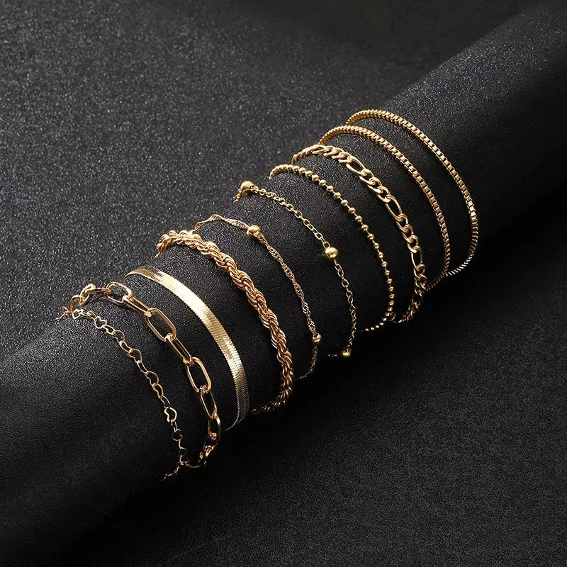 Vintage Gold Snake Chain Bracelet Set