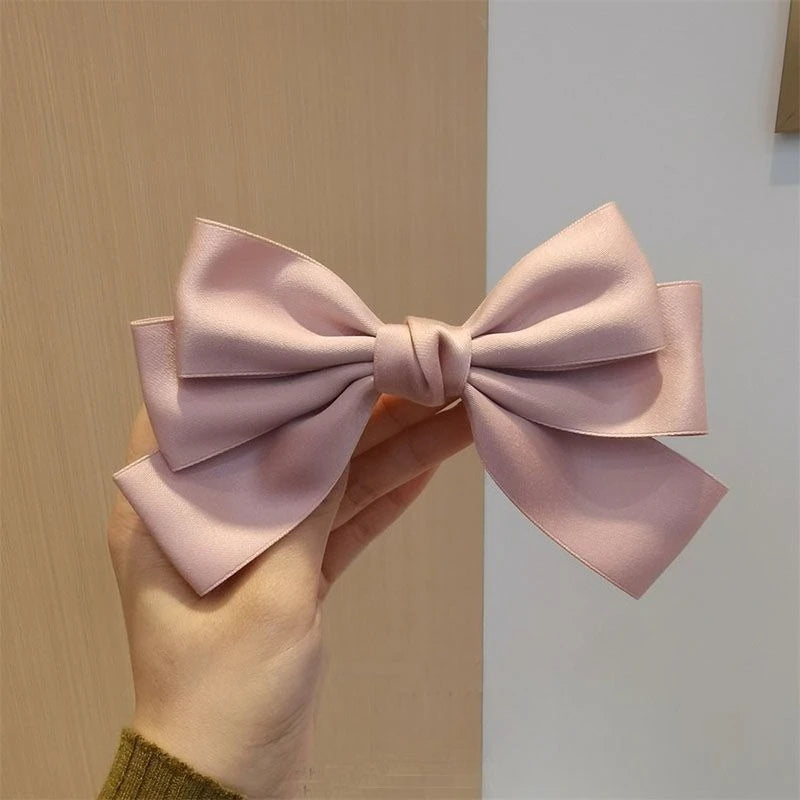 Women Elegant Lace Bow Ribbon Hair Clips Solid Color Satin Заколка Бант Girls Korean Hairpins Party Headdress Hair Accessories