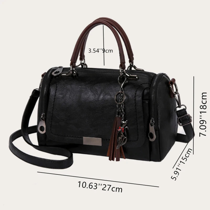 Tassel Detail Women’s Large Capacity Shoulder Bag – Fashion Zipper Crossbody with Removable Strap (Boston Style)