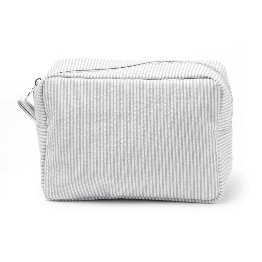 Seersucker Ruffle Cosmetic Bag – Pink/Purple Stripes