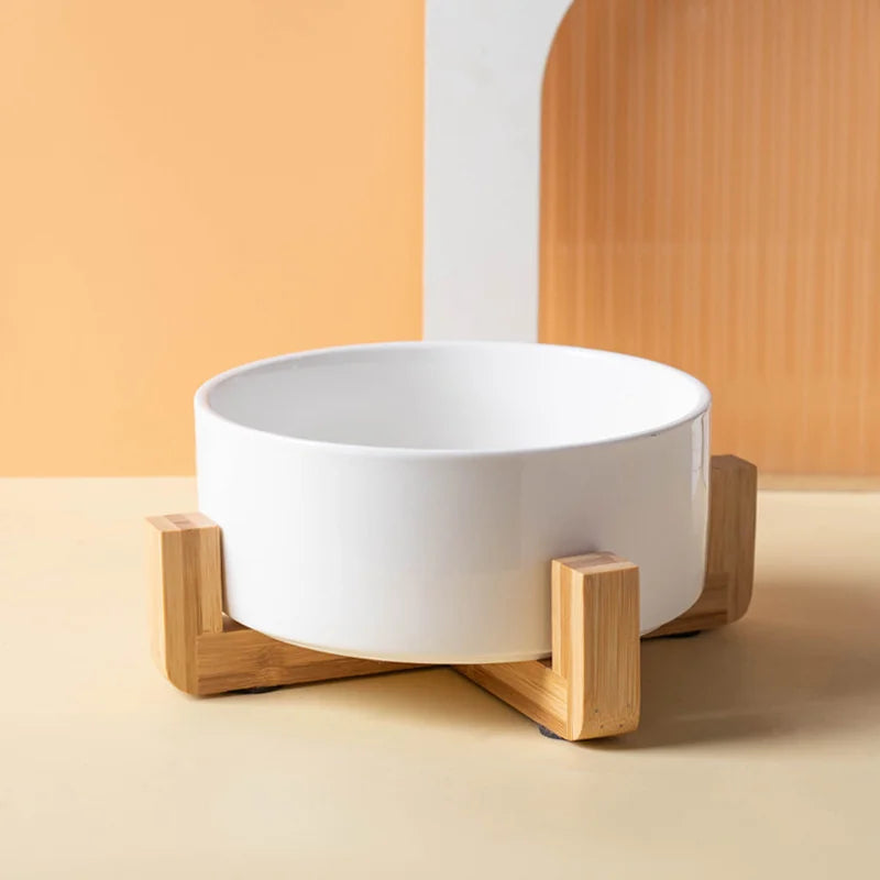 Ceramic Pet Bowl with Wooden Mat – Spine-Friendly