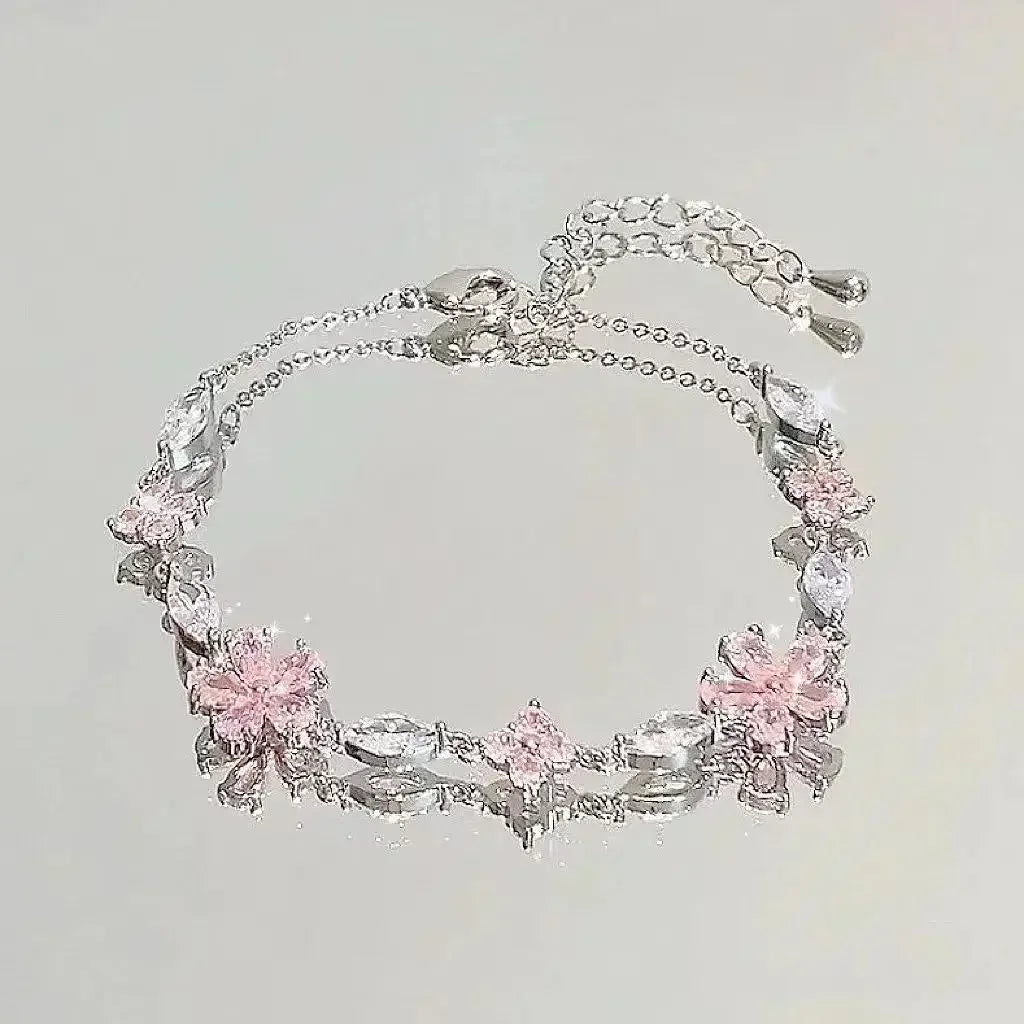 Pink Crystal Cherry Blossom Bracelet