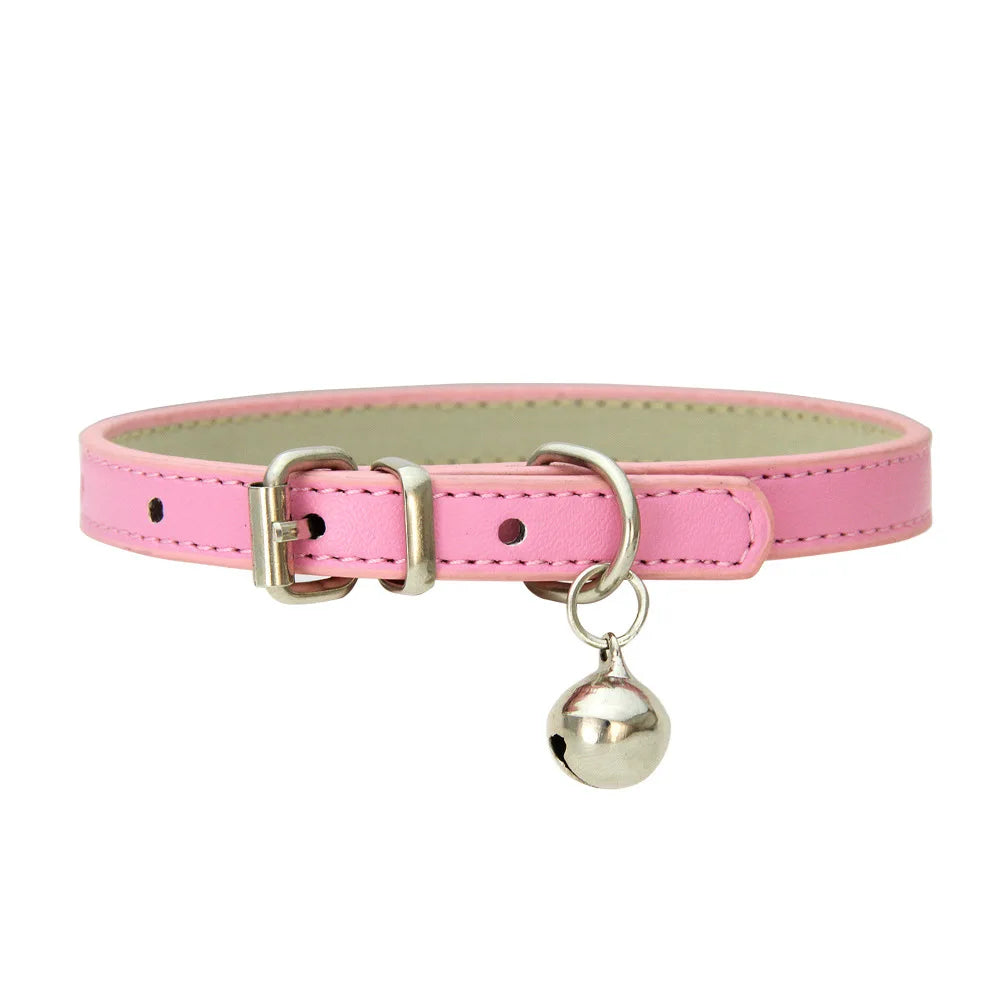 PU Leather Pet Collar with Bell & Leash for Dogs & Cats