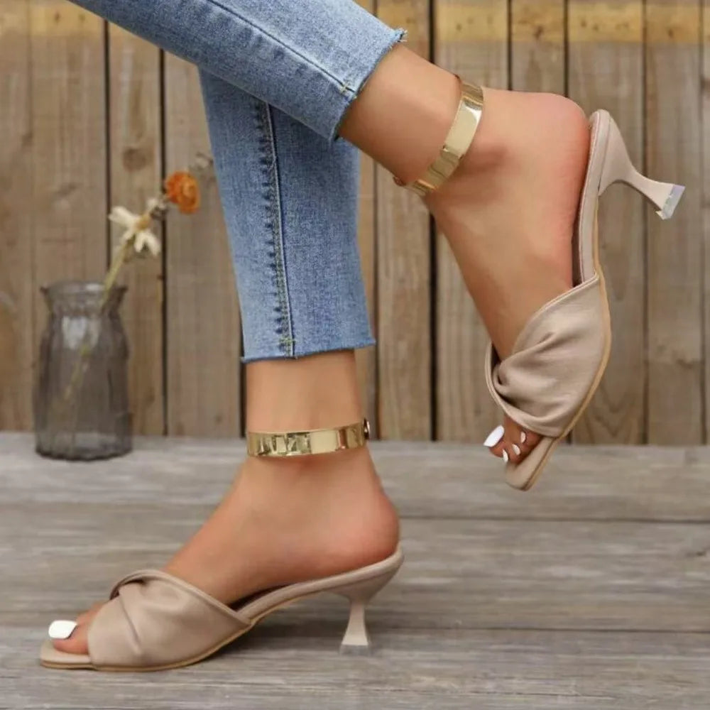 Fashion Summer Women Shoes New Handmade Square Open Toe High Heels Outdoor Fashion Slippers Wedding Party Fashion Party shoes