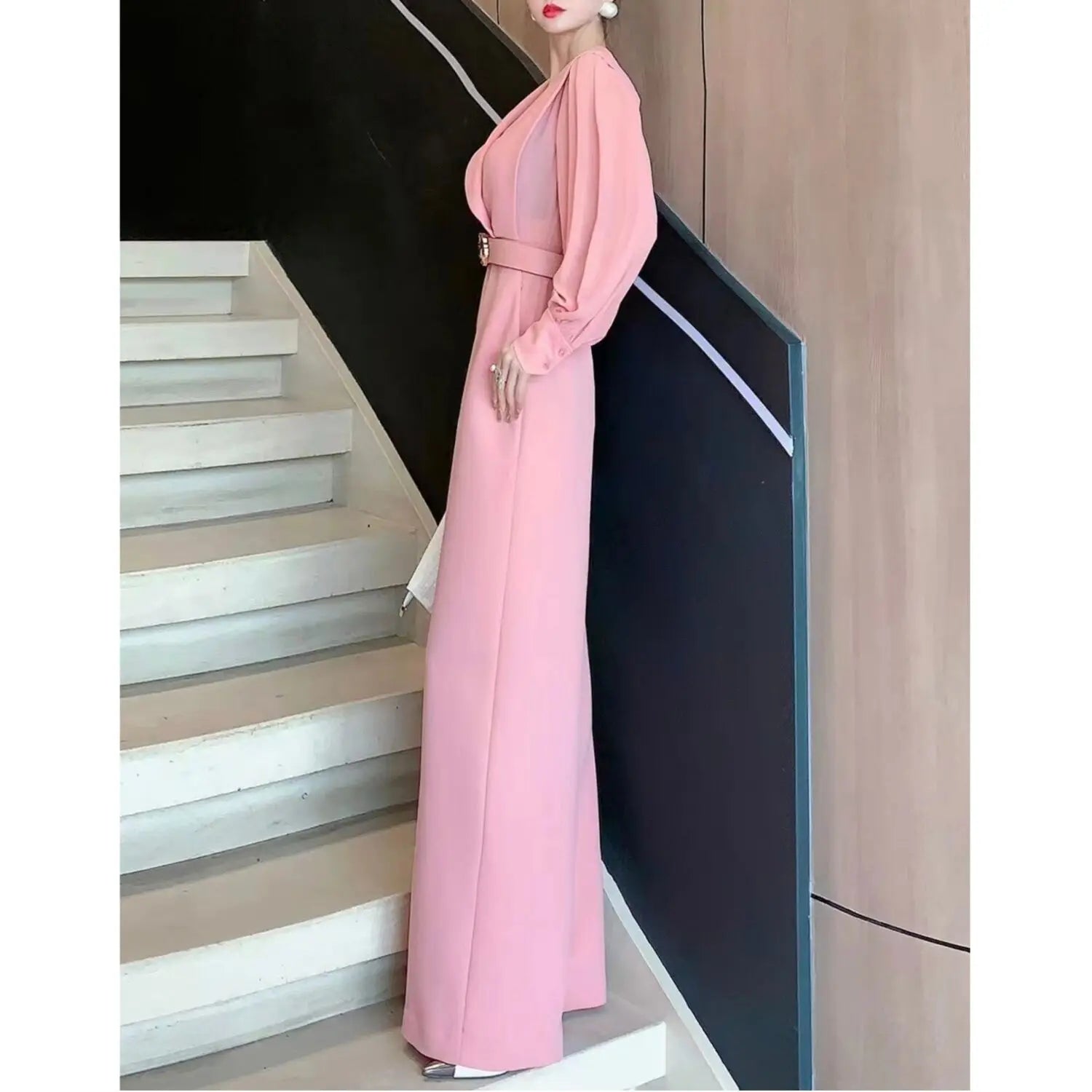 2025 New Spring Autumn Women Long Jumpsuits Fashion Elegant Office Lady Long Sleeve Wide Leg Pants Rompers