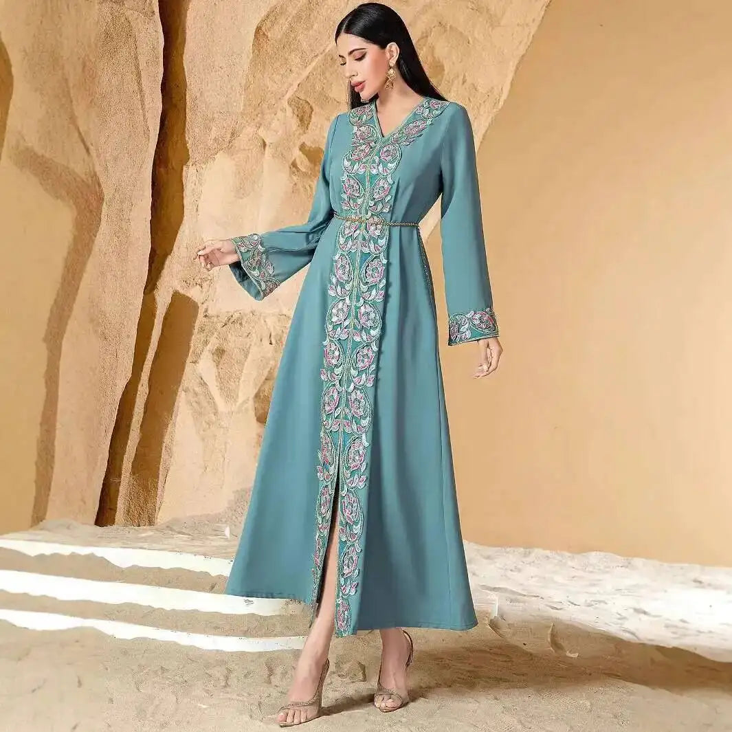 40761 Women's Clothing 2026 New Muslim Abaya Dubai Embroidered Beaded Evening Dress Abaya Ramadan Dubai Luxury Islam Elegant