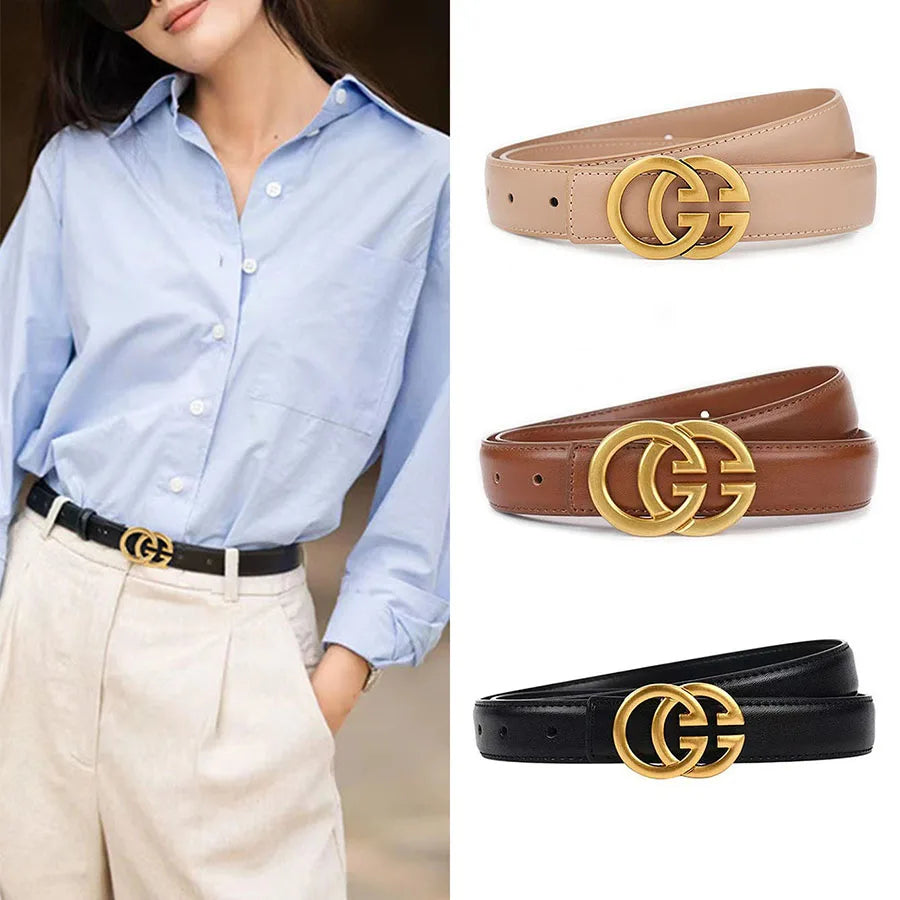 1 Fashionable Solid Color Gg Belt with Casual Metal Buckle Decoration, Suitable for Women's Dresses, Suits, Jeans, Versatile Clothing Accessory Belt