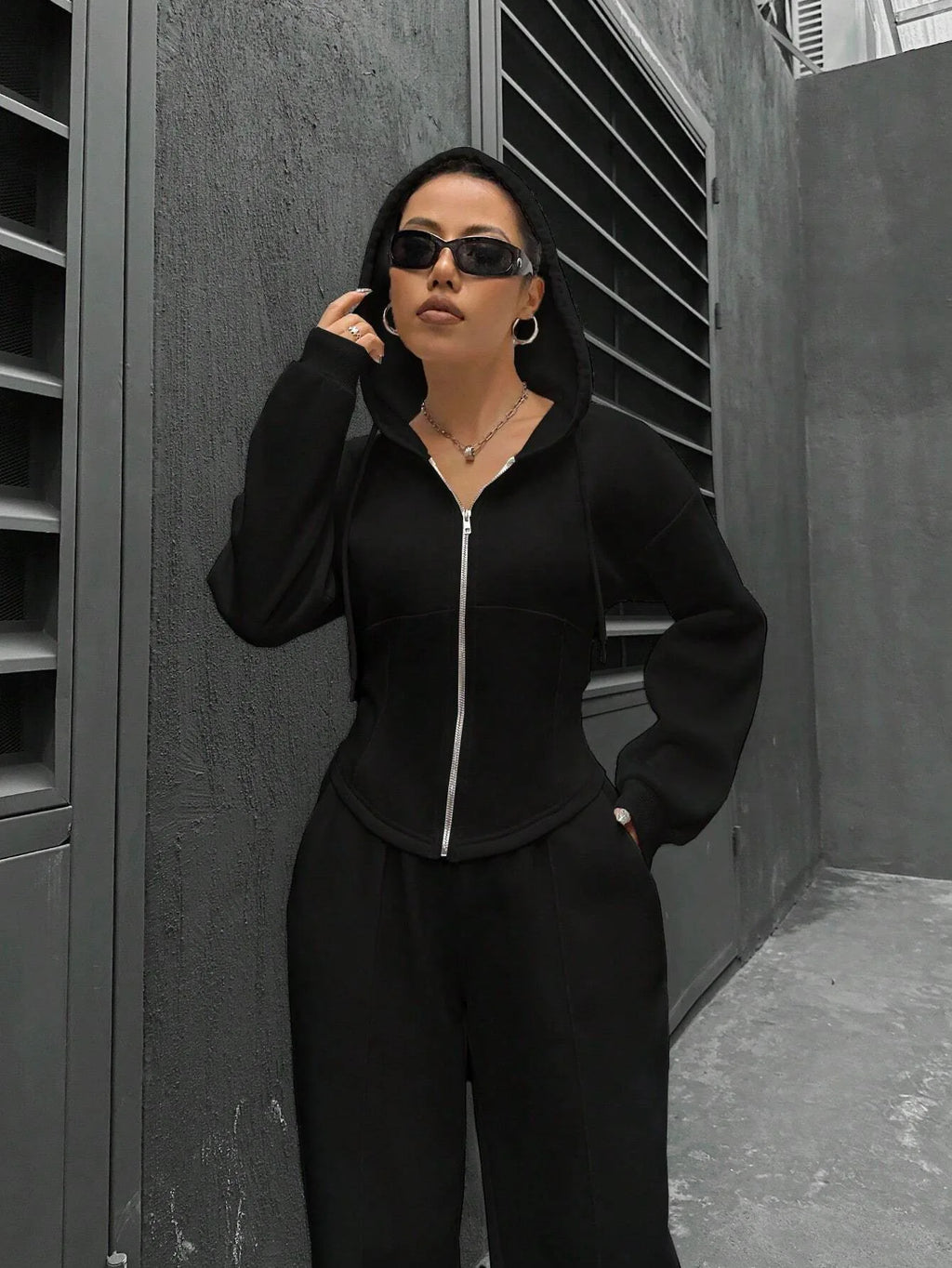Sweatshirt Two-piece Set Women's Casual Sports Suit Spring Autumn Zip-up Slim Hoodies Short Coat Straight Trousers 2-piece Sets