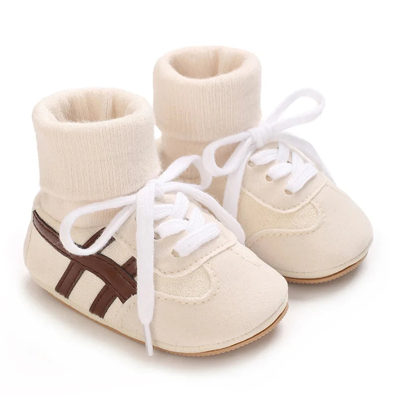 Baby Boys First Walkers – Soft Sole Striped Sneakers (0-12M)