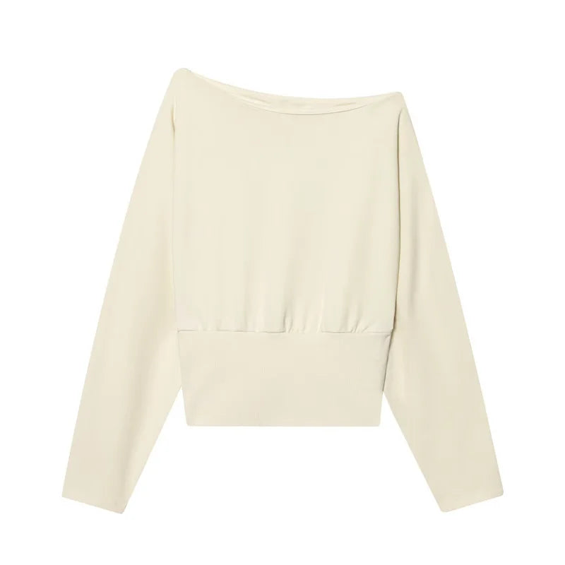 Women's Sweatshirt 2026 New Fashion Spring Brown Asymmetrical Off-Shoulder Solid Sweatshirt  for Women Chic Personality Top