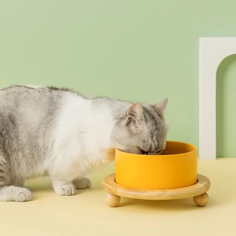 Elevated Pet Bowl with Wood Stand (400/850ml)