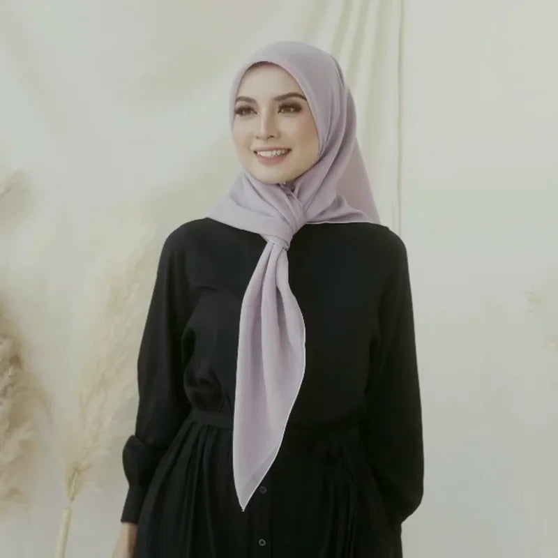 110X110CM Malaysia Square Chiffon Hijab Solid Muslim Head Scarf Ladies Plain Shawl and Wrap Headband Foulard Tudung Bawal