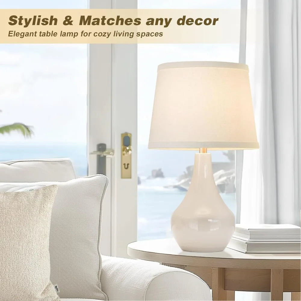 Seealle Modern Ceramic Table Lamps for Night Stands - Bedside Lamps Set of 2 for Nightstand, 19.4" White Bedroom Lamp for Living