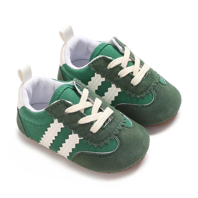 Baby Boys First Walkers – Soft Sole Striped Sneakers (0-12M)