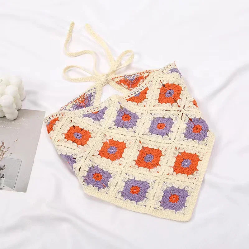 Korean Sweet Cute Handmade Crochet Hollow Triangle Headband Towel Women Spring and Summer Travel Literary Photo Hair Scarf