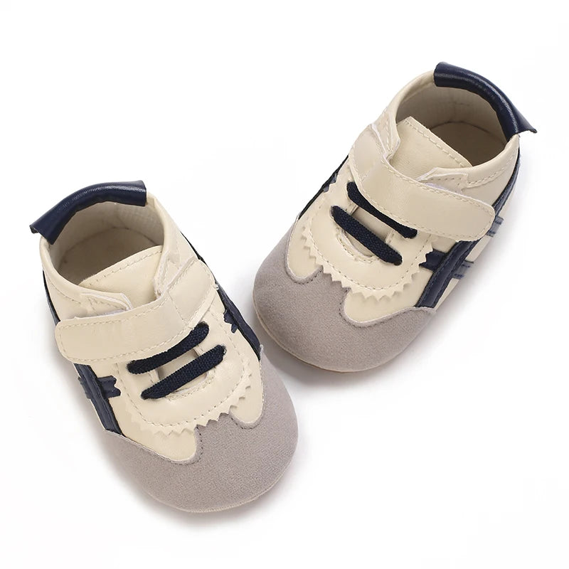Baby Boys First Walkers – Soft Sole Striped Sneakers (0-12M)