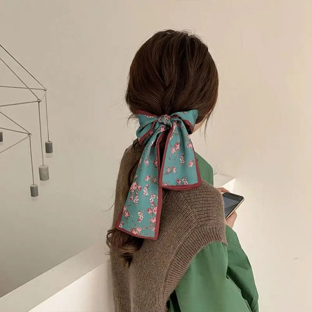 1pc French Scarf Butterfly Tie Hair Retro Oil Print Hair Ribbon Scarf Women Neck Tie Bag Headscarves Floral Bands Headband