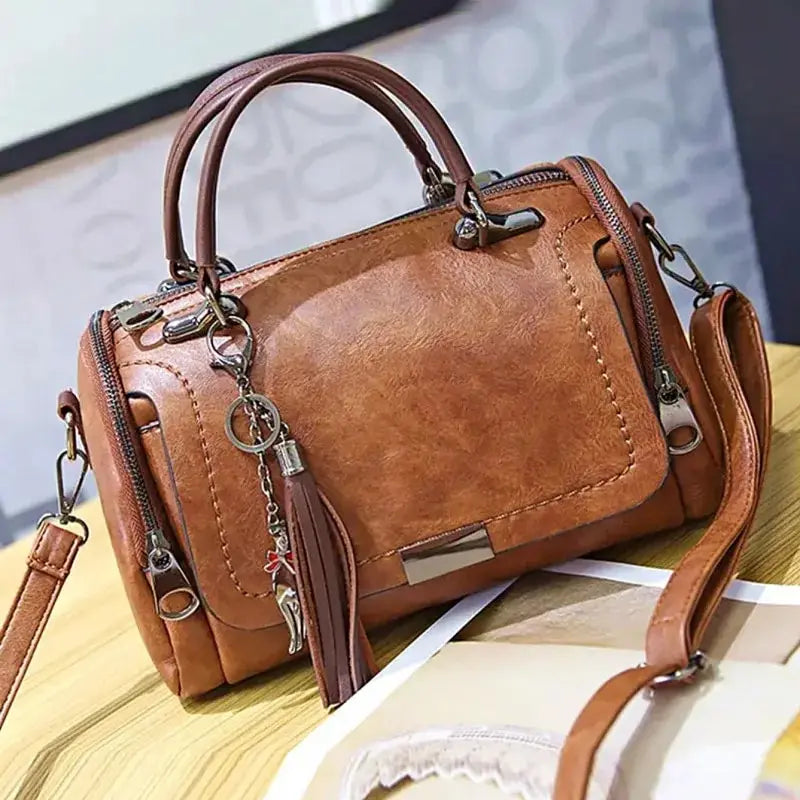 Tassel Detail Women’s Large Capacity Shoulder Bag – Fashion Zipper Crossbody with Removable Strap (Boston Style)
